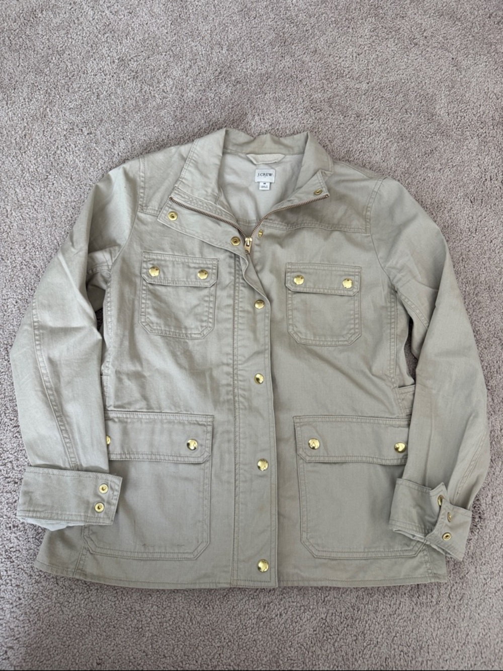 J.Crew Factory Utility Jacket in Light Khaki with Gold Hardware